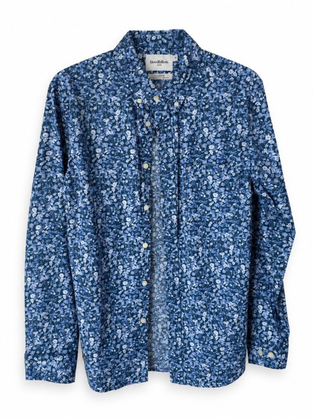 Goodfellow & Co Men's M Slim Blue Floral Button Down Shirt Stretch Cotton
